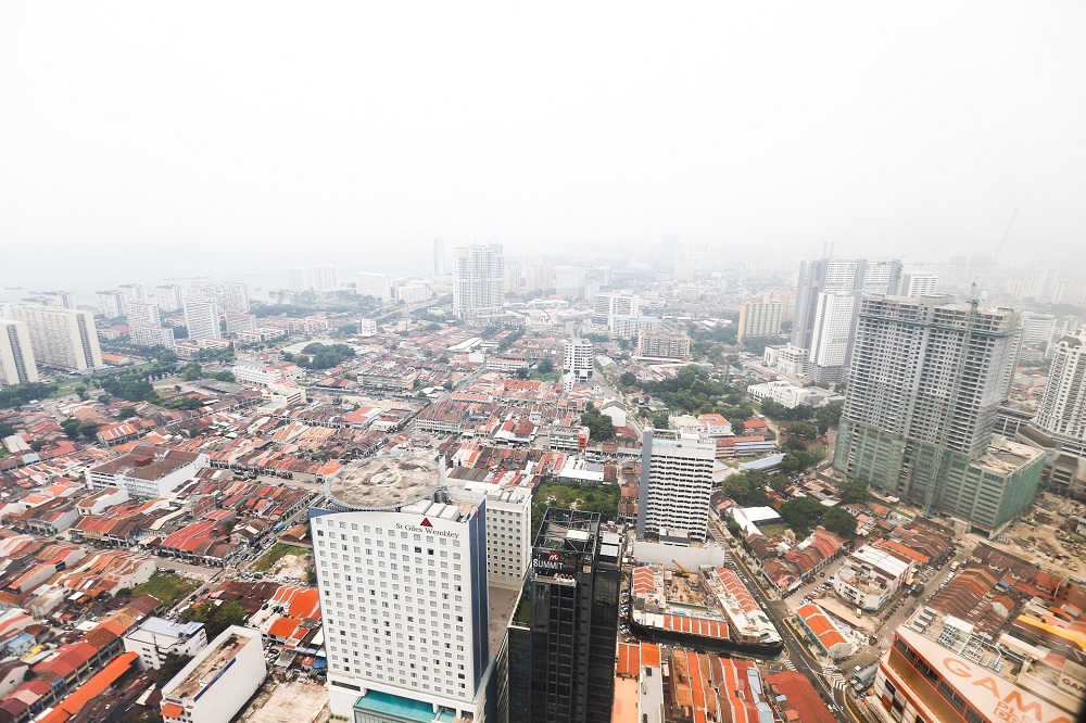 An aerial view of George Town on a hazy afternoon is seen from the Komtar building September 11, 2019. u00e2u20acu201d Picture by Sayuti Zainudin