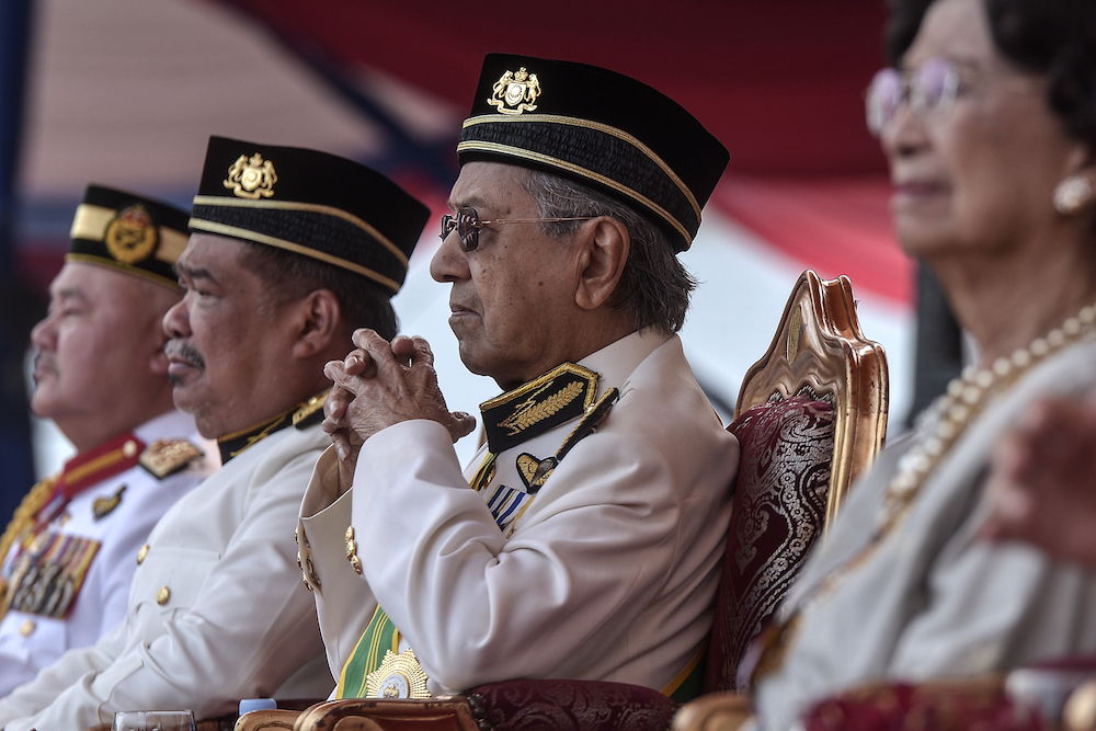 Prime Minister Tun Dr Mahathir Mohamad attends the Trooping the Colour ceremony at Dataran Pahlawan Negara in Putrajaya September 12, 2019. 