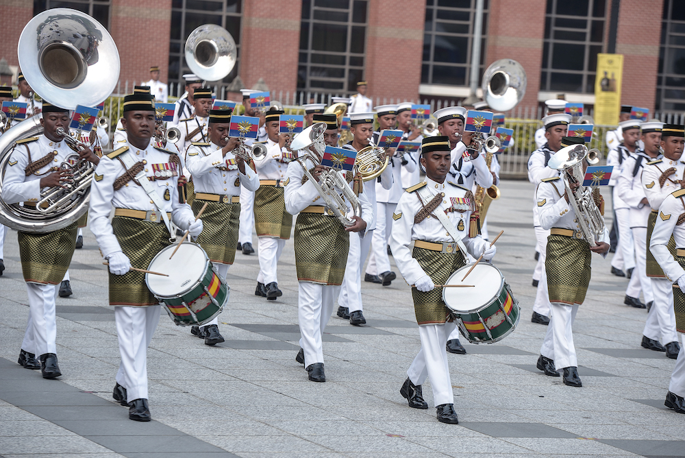 The Malaysian Royal Army Regiment marches during the Trooping the Colour ceremony at Dataran Pahlawan Negara in Putrajaya September 12, 2019. 