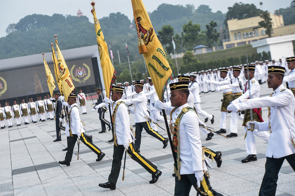 The Malaysian Royal Army Regiment marches during the Trooping the Colour ceremony at Dataran Pahlawan Negara in Putrajaya September 12, 2019.