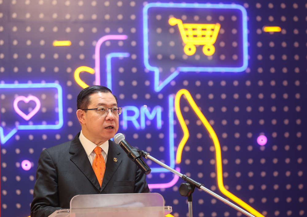 Finance Minister Lim Guan Eng speaks during the launch of 1 Utama’s mobile app and online platform in Petaling Jaya September 13, 2019. — Picture by Firdaus Latif