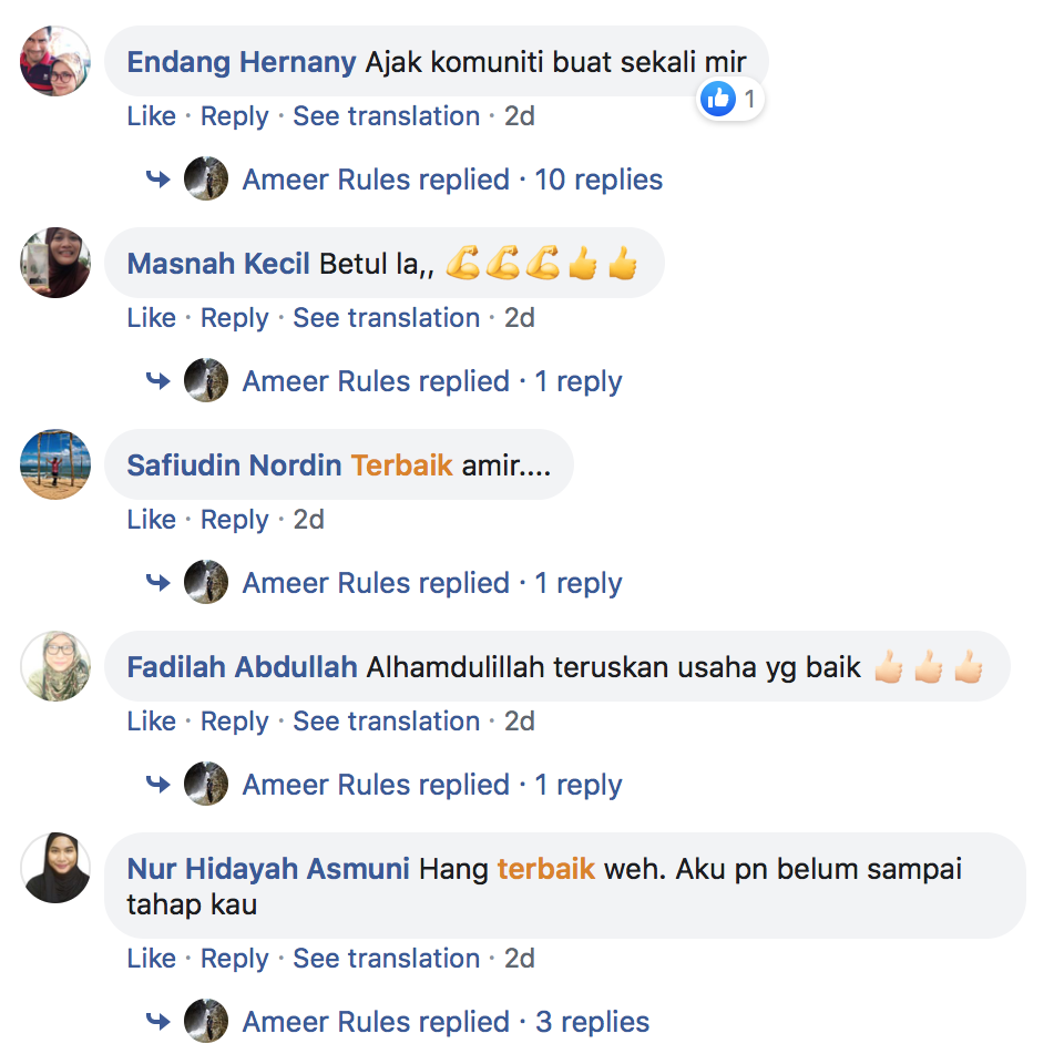 Ameer’s Facebook posts have gotten positive reactions from Malaysian Facebook users. — Facebook/ameer.rul.3