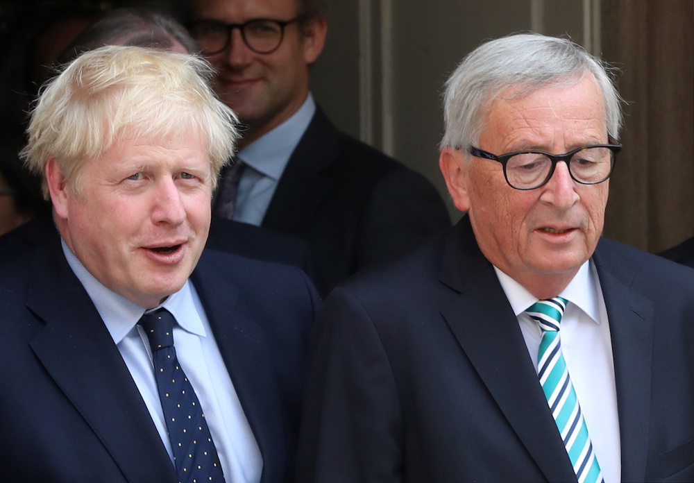 British Prime Minister Boris Johnson and European Commission President Jean-Claude Juncker leave after their meeting in Luxembourg, September 16, 2019. u00e2u20acu201d Reuters pic