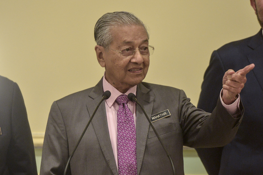 Prime Minister Tun Dr Mahathir Mohamad reacts during the launch of the u00e2u20acu02dcForeign Policy Framework of the New Malaysiau00e2u20acu2122 at the Prime Minister's Office in Putrajaya September 18, 2019. u00e2u20acu201d Picture by Shafwan Zaidon