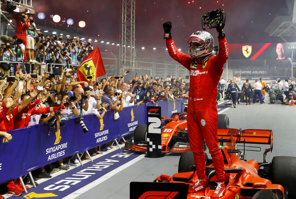 Ferrari's Sebastian Vettel celebrates after winning the race at the Singapore Grand Prix, September 22, 2019. u00e2u20acu201d Reuters pic