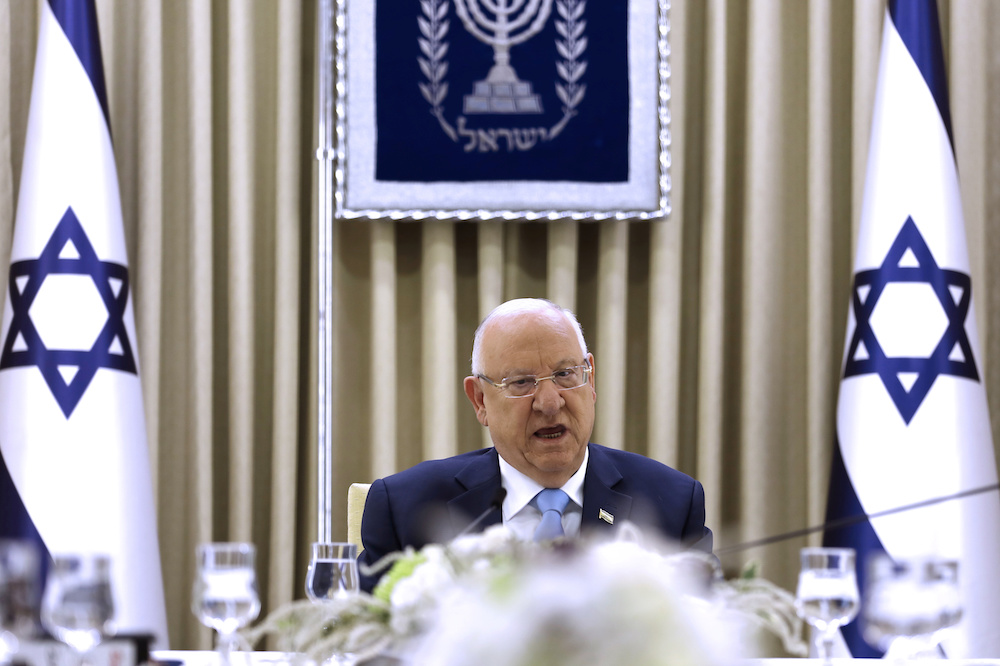 Israeli President Reuven Rivlin speaks as he meet members of the Likud Party as he began talks with political parties over who should form a new government, at his residence in Jerusalem September 22, 2019. u00e2u20acu201d Reuters pic