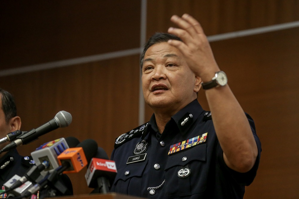 Inspector-General of Police Datuk Seri Abdul Hamid Bador speaks during a press conference in Kuala Lumpur September 25, 2019. u00e2u20acu201d Picture by Firdaus Latif 