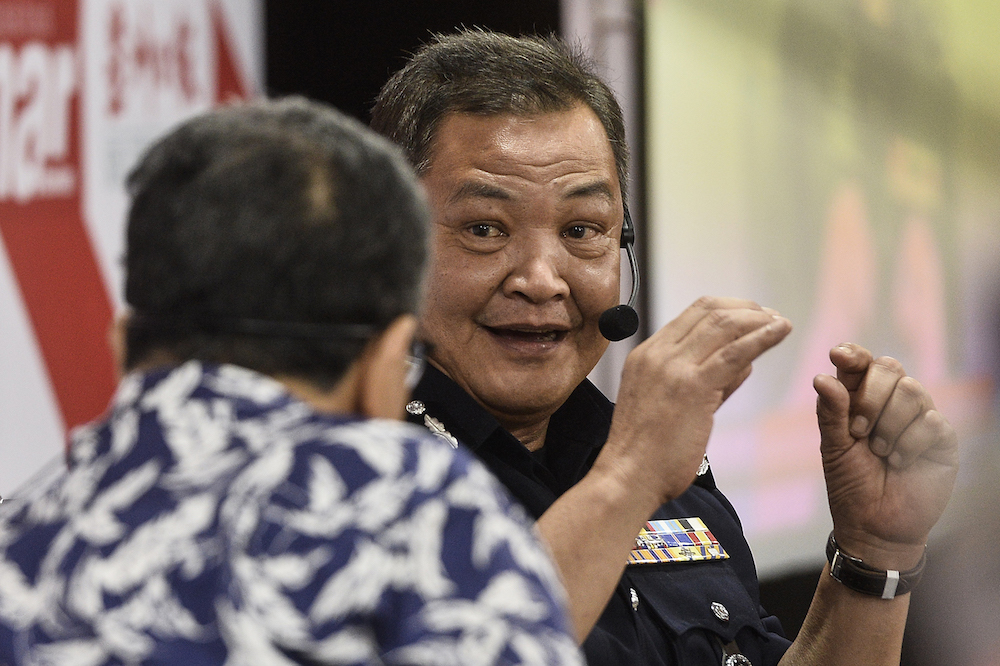 Inspector General Police Tan Sri Abdul Hamid Bador speaks during Wacana Bicara Minda at Karangkraf in Shah Alam September 25, 2019. u00e2u20acu201d Picture by Miera Zulyana