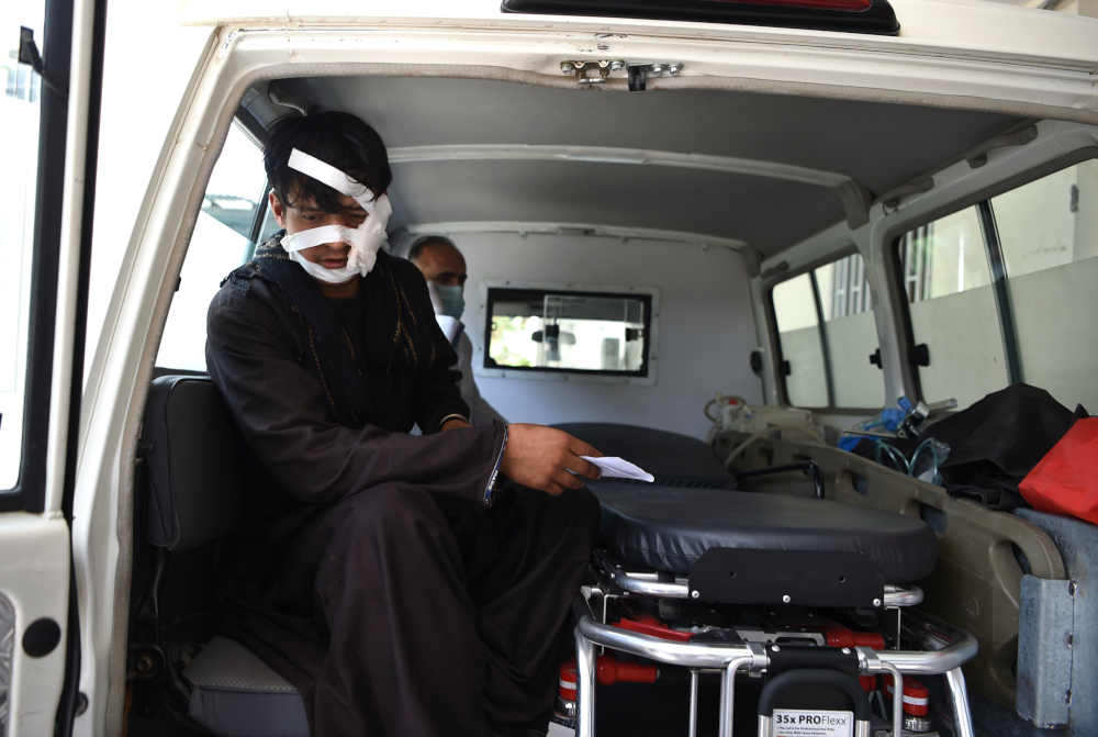 A wounded man is brought by ambulance to the Wazir Akbar Khan hospital following a suicide attack in Kabul September 5, 2019. u00e2u20acu201d AFP pic 