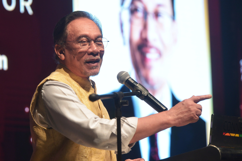 Port Dickson Member of Parliament Datuk Seri Anwar Ibrahim delivers his speech at the 90th Anniversary and Premier Business Award 2019 at Nexus Connexion, Bangsar South, September 7, 2019. u00e2u20acu201d Picture by Shafwan Zaidon