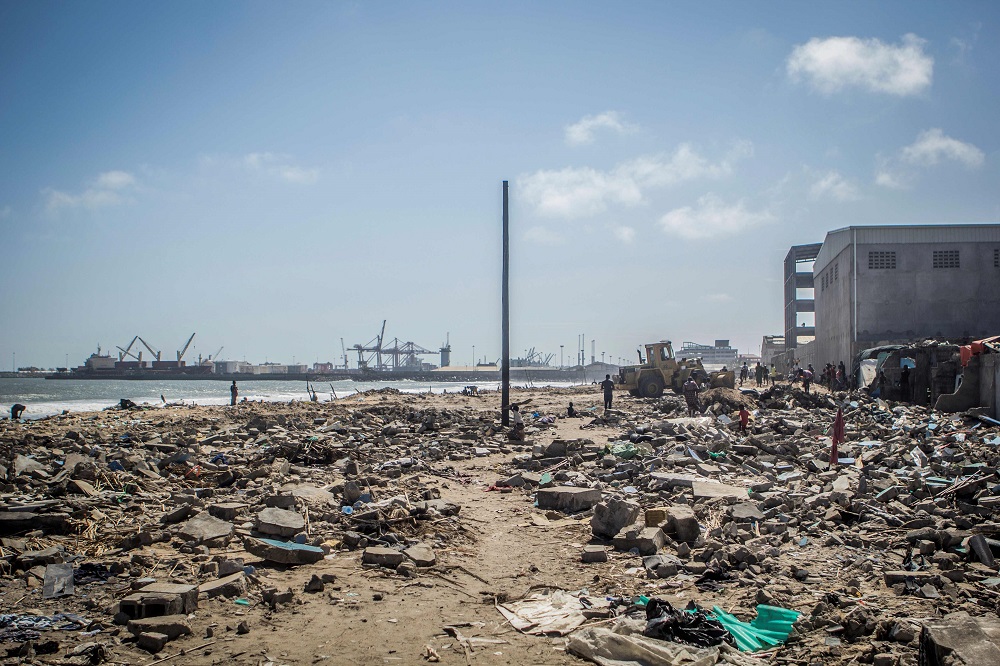 Rubble are seen on the beach of Xwlacodji, in the 5th arrondissement of Cotonou after the passage of bulldozers September 3, 2019. u00e2u20acu201d AFP pic         