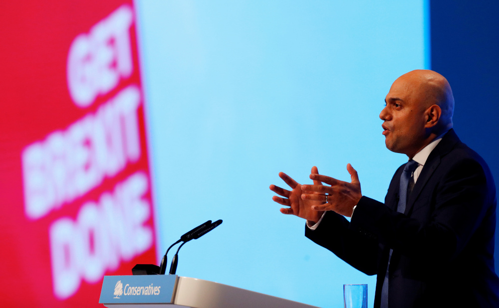 Britainu00e2u20acu2122s Chancellor of the Exchequer Sajid Javid gives a speech during the Conservative Party annual conference in Manchester, Britain, September 30, 2019. u00e2u20acu201d Reuters pic  