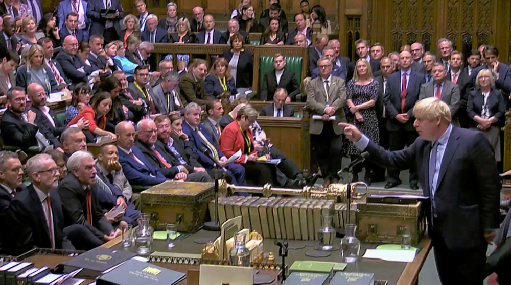 Britainu00e2u20acu2122s Prime Minister Boris Johnson gestures as he speaks at the parliament in London, Britain, September 25, 2019, in this screen grab taken from video. u00e2u20acu201d Parliament TV via Reuters 