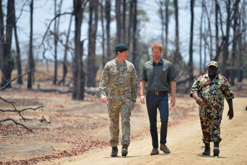 Britainu00e2u20acu2122s Prince Harry, Duke of Sussex, with Brigadier Tom Bateman, arrives at the memorial site for Guardsman Mathew Talbot of the Coldstream Guards at the Liwonde National Park in Malawi September 30, 2019. u00e2u20acu201d Reuters pic 
