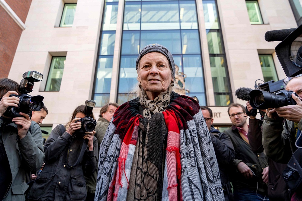British fashion designer and activist Vivienne Westwood address the media outside Westminster Magistrates Court in London on April 11, 2019, after British police arrested WikiLeaks founder Julian Assange earlier today. u00e2u20acu201d AFP pic     