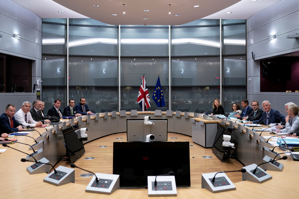 UK Brexit Minister Stephen Barclay (2nd left) is pictured prior to a meeting with EU chief Brexit negotiator Michel Barnier (3rd right) September 20, 2019, in Brussels. u00e2u20acu201d AFP pic 