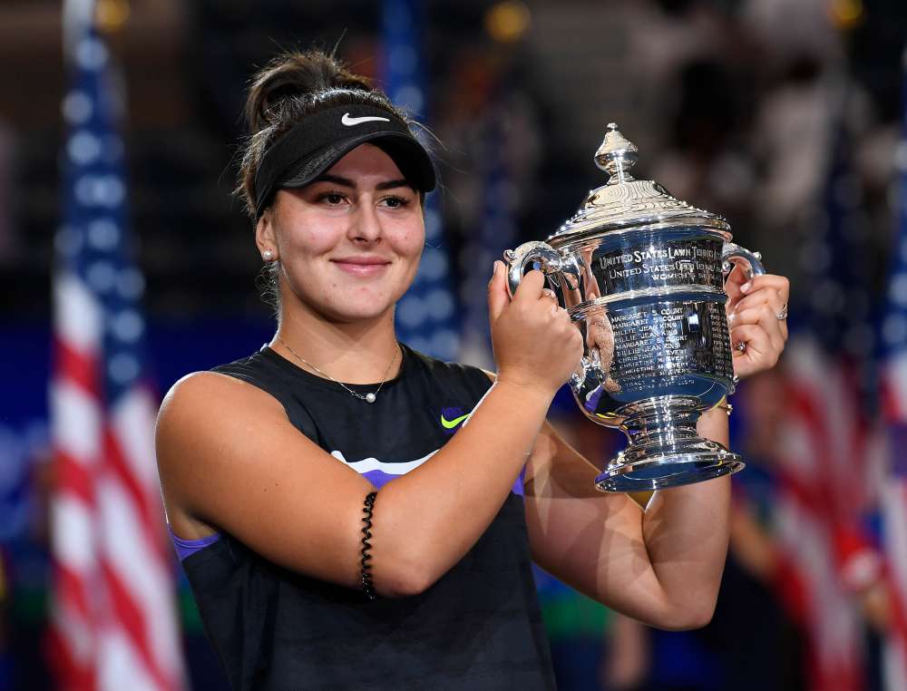 Canadau00e2u20acu2122s Bianca Andreescu poses with the trophy after beating Serena Williams in the 2019 US Open tennis tournament in New York September 7, 2019. u00e2u20acu2022 Picture by Robert Deutsch-USA TODAY Sports via Reuters