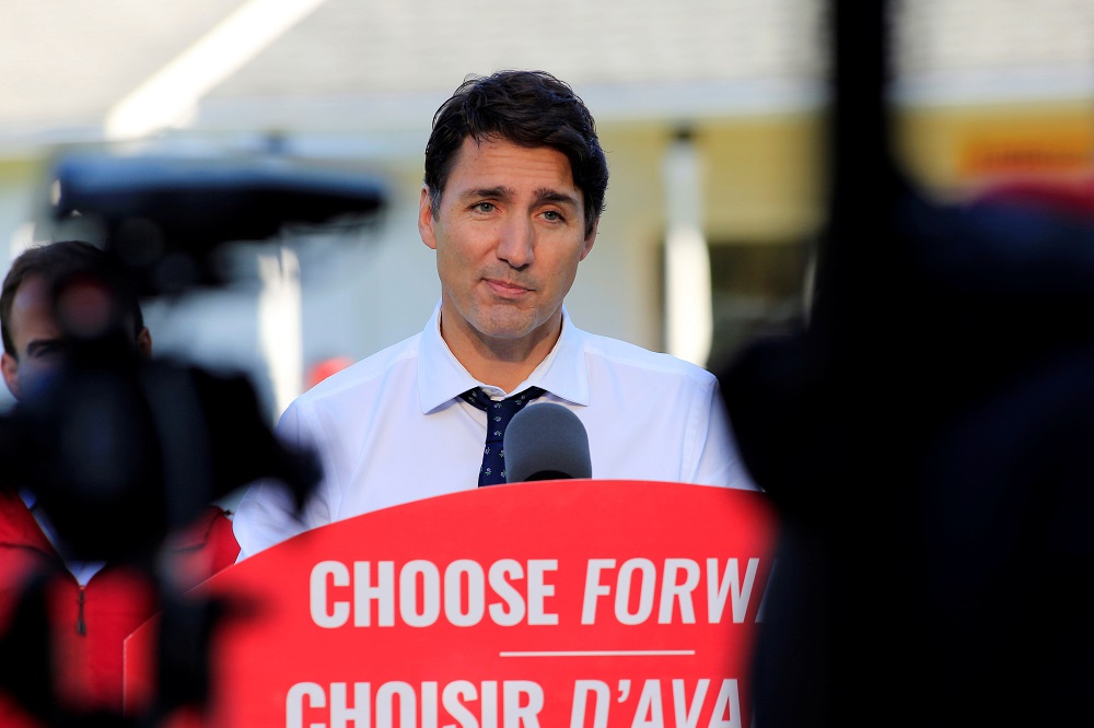 Canadau00e2u20acu2122s Prime Minister Justin Trudeau reacts in front of the media for the upcoming election in Fredericton, New Brunswick, Canada September 18, 2019. u00e2u20acu201d Reuters pic