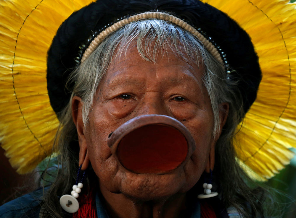 Brazilu00e2u20acu2122s indigenous chief Raoni Metuktire attends a news conference in Bidart after the G7 summit in Biarritz, France, August 26, 2019. u00e2u20acu201d Reuters picnn