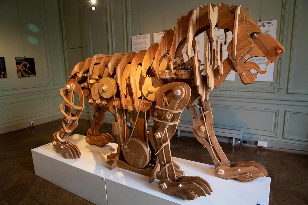 A picture taken on September 11, 2019 shows a mechanical lion that has been recreated 500 years after its invention by Leonardo da Vinci, at the Italian Cultural Institute in Paris. u00e2u20acu201d AFP pic         