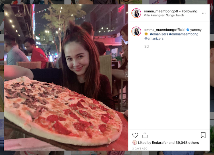 Emma’s post of her having a pizza at a nightclub on Jalan Tun Razak. — Picture via Instagram