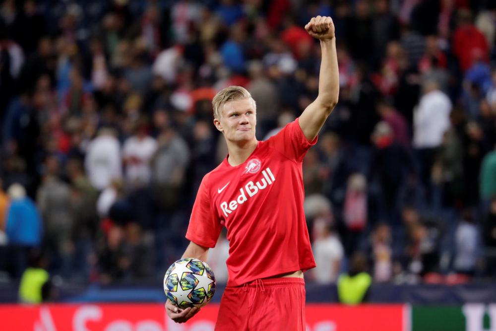 Salzburg's Erling Braut Haaland celebrates after winning the match and scoring a hat-trick against Genk September 18, 2019. u00e2u20acu2022 Reuters pic