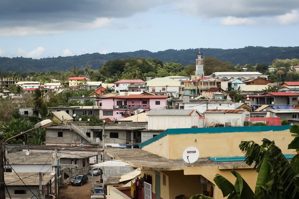 A picture taken on September 14, 2019 shows a view of the city of Tsingoni with the under renovation minaret and mosque on the background, on the French island of Mayotte. — AFP pic