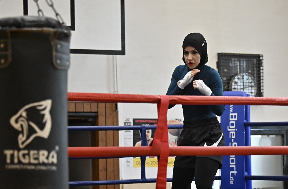 German boxer Zeina Nassar attends a training session in Berlin August 23, 2019. u00e2u20acu201d AFP pic      