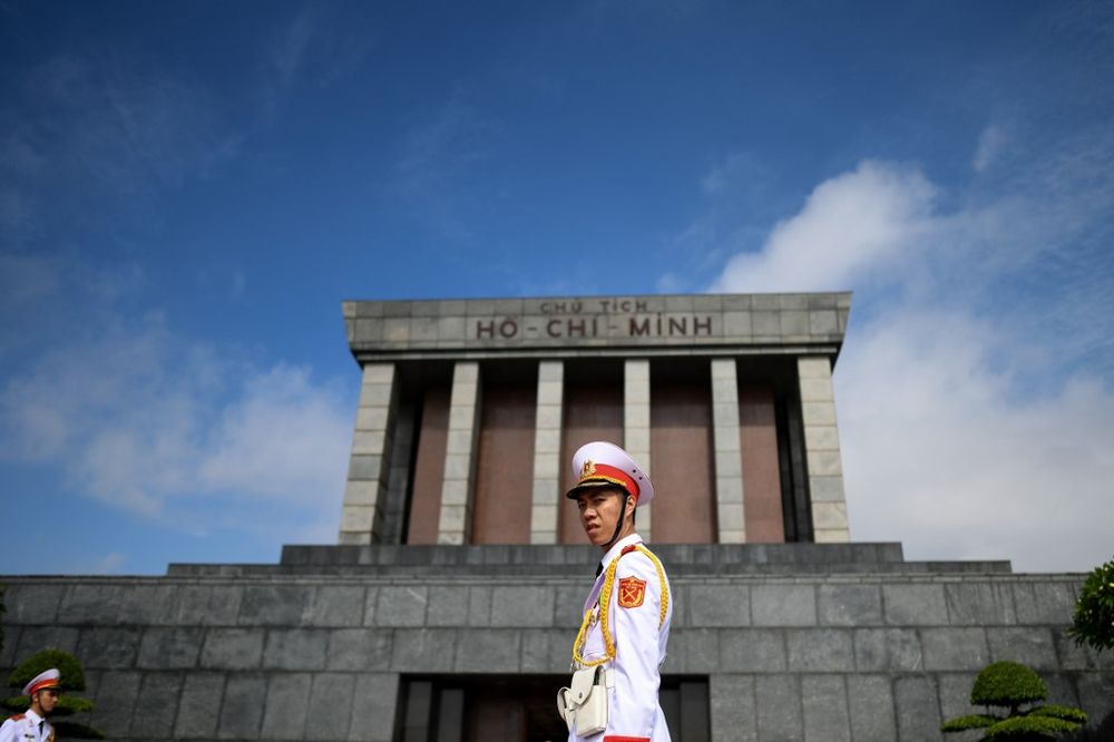 This photograph taken on August 28, 2019 shows Vietnamese military personnel standing guard outside the Ho Chi Minh mausoleum in Hanoi. u00e2u20acu201d AFP pic