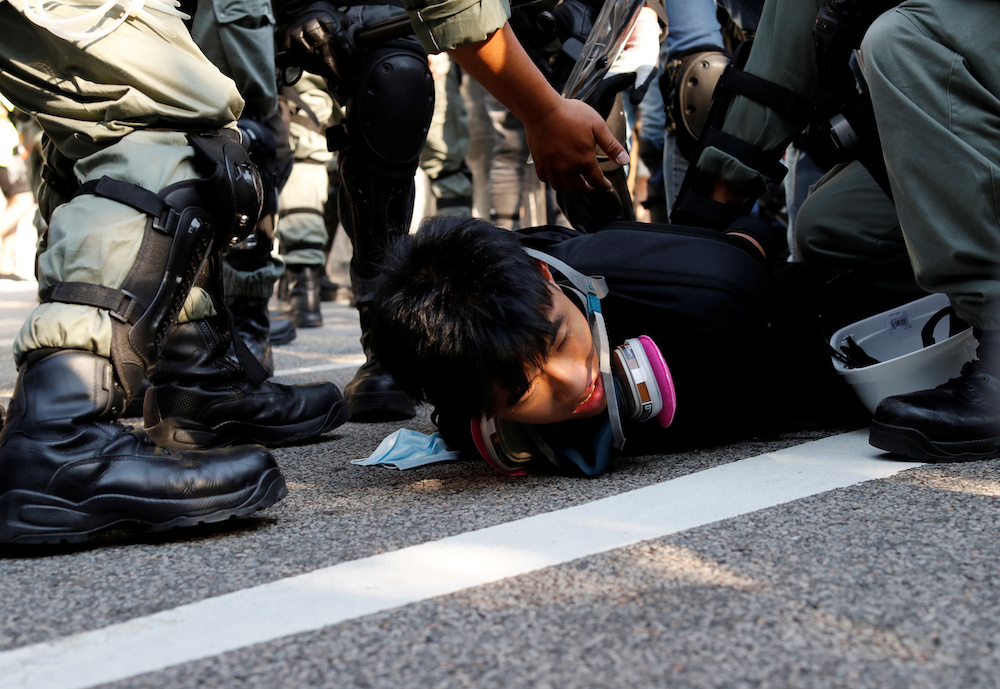 An anti-government protester is detained during a march in Tuen Mun, Hong Kong, China September 21, 2019. u00e2u20acu201d Reuters pic