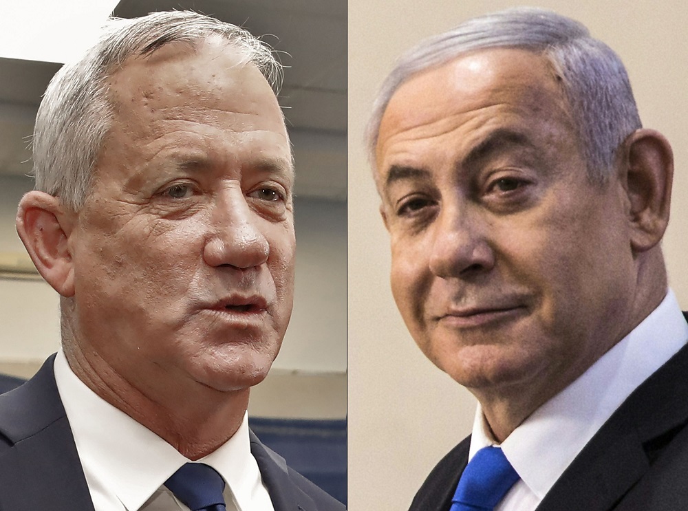 This combination picture created on September 18, 2019 shows retired Israeli General Benny Gantz (left) and leader and candidate of the Israel Resilience party, and Israeli Prime Minister Benjamin Netanyahu in Jerusalem. u00e2u20acu201d AFP pic       