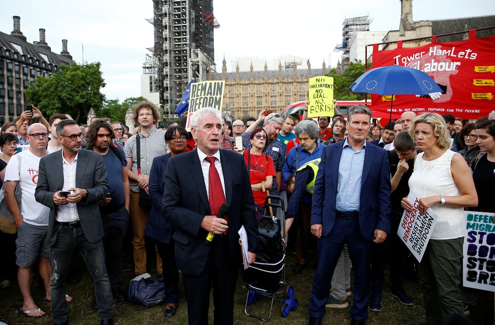 British Labour politician John McDonnell speaks during an anti-Brexit protest outside the Houses of Parliament in London, August 28, 2019. u00e2u20acu201d Reuters pic