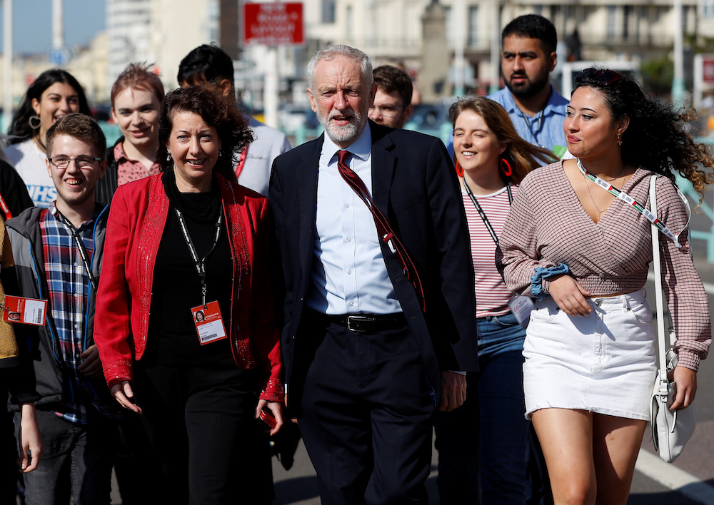 Britainu00e2u20acu2122s Labour party leader Jeremy Corbyn arrives at the Labour Party annual conference with councillor Nancy Platts, in Brighton, Britain September 21, 2019. u00e2u20acu201d Reuters pic