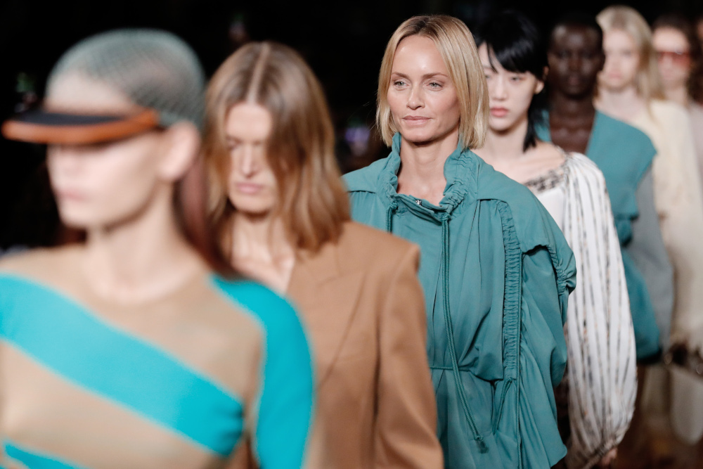 US model Amber Valletta presents a creation by Stella McCartney during the Womenu00e2u20acu2122s Spring-Summer 2020 Ready-to-Wear collection fashion show at the Opera Garnier in Paris, September 30, 2019. u00e2u20acu201d AFP pic