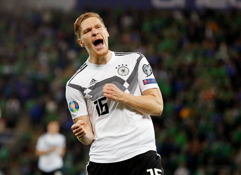 Germany's Marcel Halstenberg celebrates after scoring the first goal against Northern Ireland, September 9, 2019. u00e2u20acu2022 Reuters pic