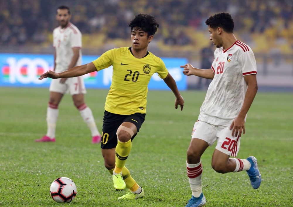 Malaysia's Muhammad Syafiq Ahmad in action against United Arab Emirates at the Bukit Jalil Stadium September 10, 2019. u00e2u20acu201d Reuters pic