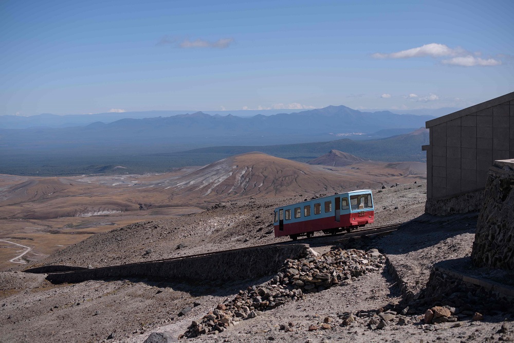 A photo taken on September 11, 2019, shows a funicular railway leading to a viewing platform at Mount Paektu, near Samjiyon. — AFP pic