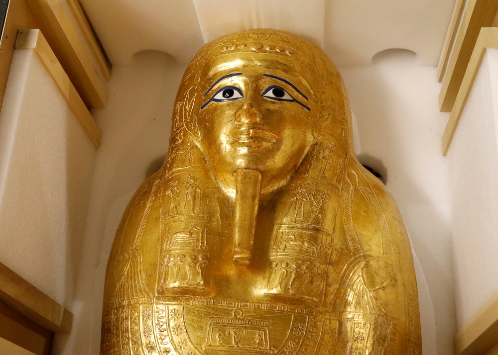 The Gold Coffin of Nedjemankh is displayed during a news conference to announce its return the people of Egypt in New York September 25, 2019. u00e2u20acu201d Reuters pic