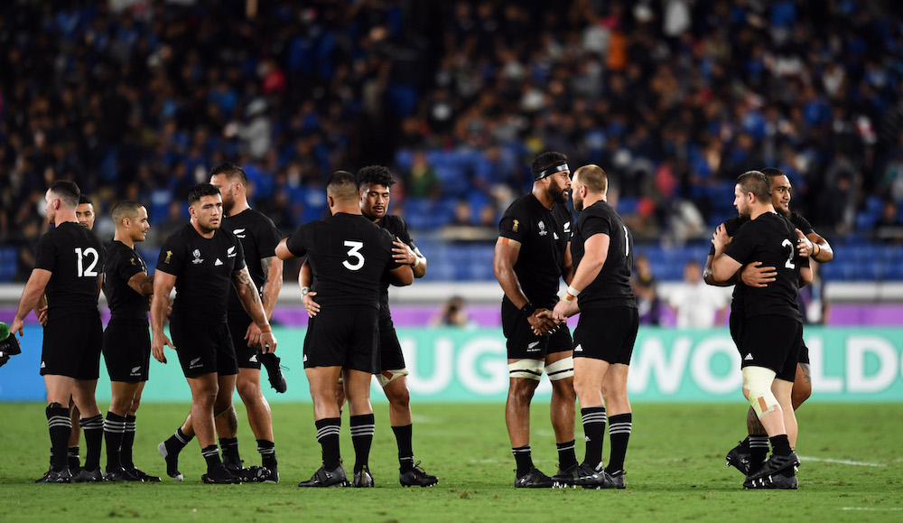New Zealand players celebrate after the match against South Africa at the Stadium International Yokohama in Yokohama, September 21, 2019. u00e2u20acu201d Reuters picnn