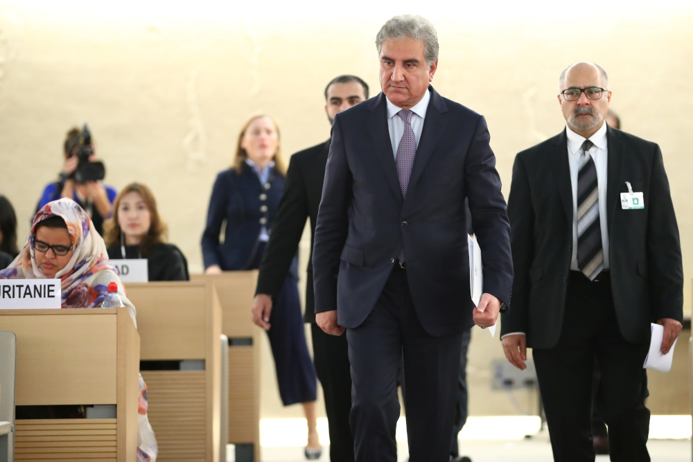 Pakistan foreign minister Shah Mehmood Qureshi arrives to address the United Nations Human Rights Council in Geneva, Switzerland, September 10, 2019. u00e2u20acu201d Reuters pic 