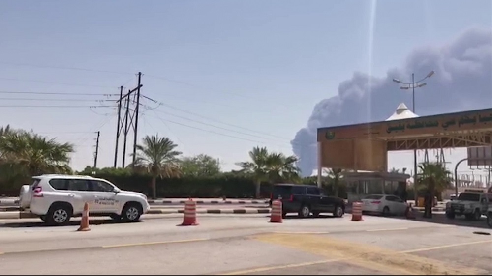 This AFPTV screen grab from a video made on September 14, 2019, shows smoke billowing from an Aramco oil facility in Abqaiq about 60km southwest of Dhahran in Saudi Arabiau00e2u20acu2122s eastern province. u00e2u20acu201d AFP pic   