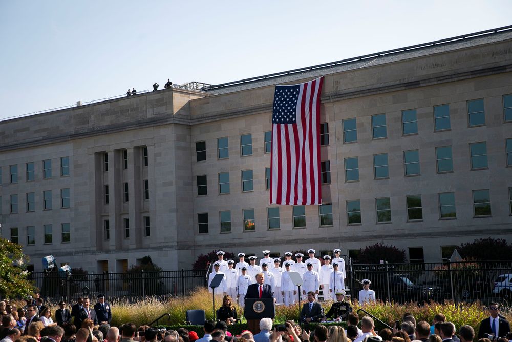 US President Donald Trump speaks next to first lady Melania Trump and Defense Secretary Mark Esper during a ceremony marking the 18th anniversary of September 11 attacks at the Pentagon in Arlington, Virginia, US, September 11, 2019. u00e2u20acu201d Reuters pic