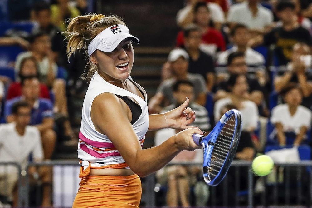 Sofia Kenin of the US hits a return against Anna Blinkova of Russia during their womenu00e2u20acu2122s singles semi-final match at the Guangzhou Open tennis tournament in Guangzhou in Chinau00e2u20acu2122s southern Guangdong province on September 20, 2019. u00e2u20acu201d AFP pic