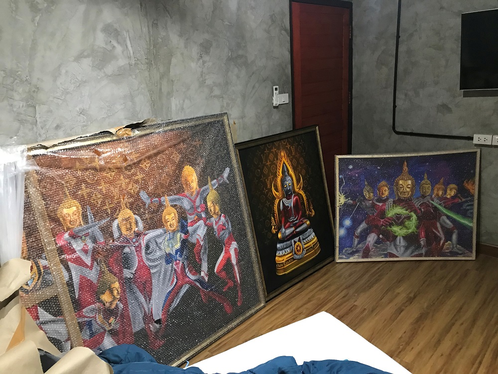Paintings of Japanese superhero Ultraman with Thai-style Buddhau00e2u20acu2122s head are seen in Bangkok, Thailand September 11, 2019. u00e2u20acu201d Reuters pic