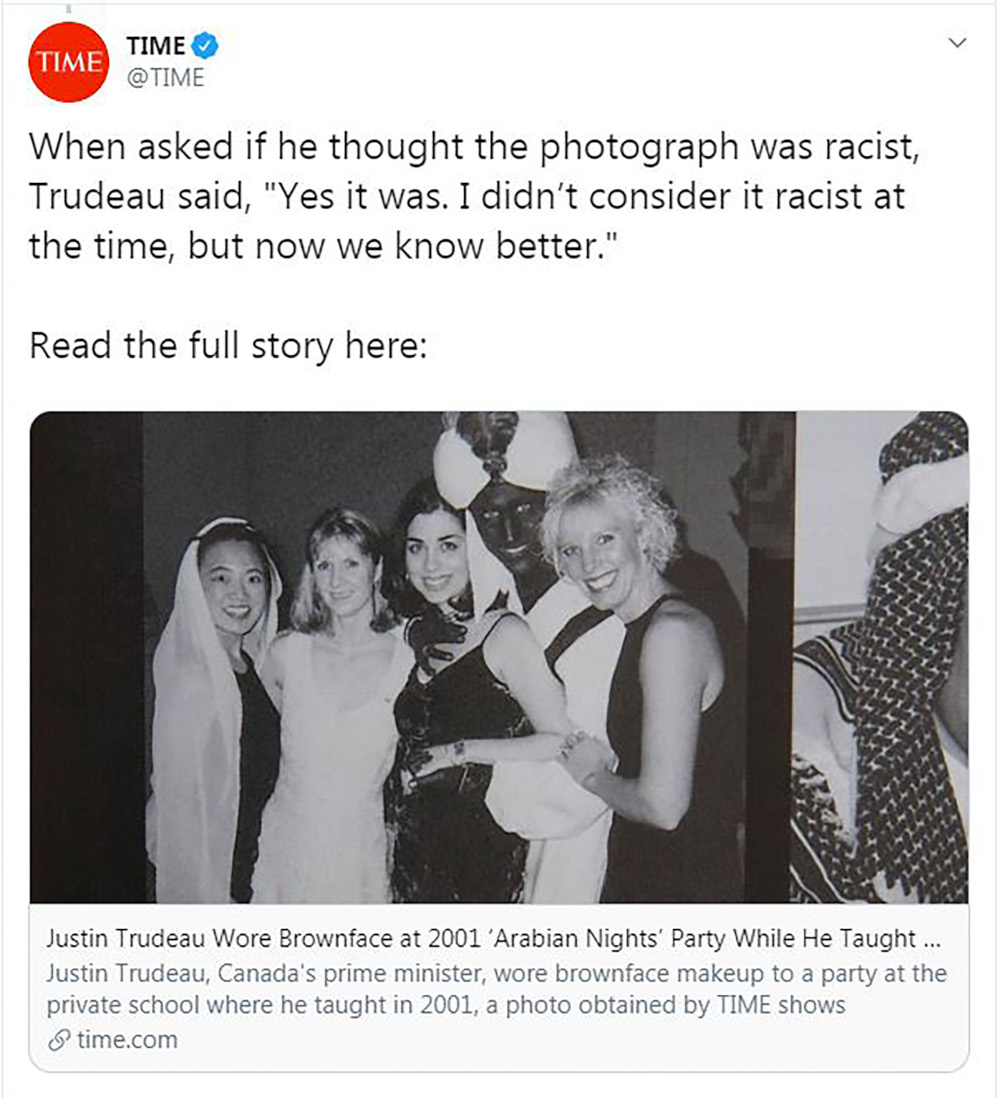 Canadau00e2u20acu2122s Prime Minister Justin Trudeau wearing brown face at a party in 2001. The picture appears in the 2000-2001 yearbook of West Point Grey Academy, a private school where Trudeau taught at the time. u00e2u20acu201d Time Magazine/Time Twitter feed handout pic vi