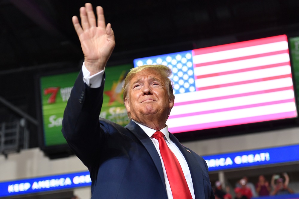 US President Donald Trump waves to supporters as he arrives for a campaign rally in Rio Rancho, New Mexico September 16, 2019. u00e2u20acu201d AFP pic        