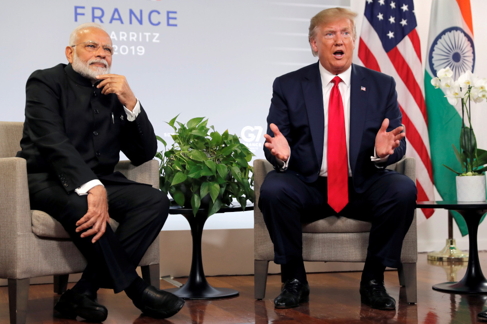 US President Donald Trump speaks as he meets Indian Prime Minister Narendra Modi for bilateral talks during the G7 summit in Biarritz, France, August 26, 2019. u00e2u20acu201d Reuters pic