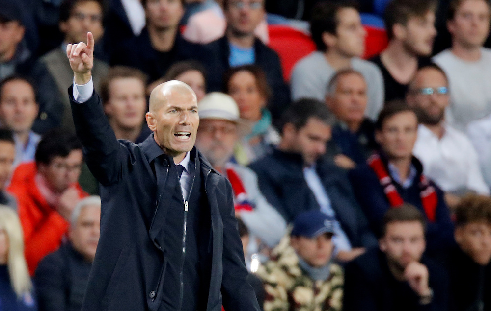 Real Madrid coach Zinedine Zidane gestures during the match against Paris St Germain at Parc des Princes, September 18, 2019. u00e2u20acu201d Reuters pic