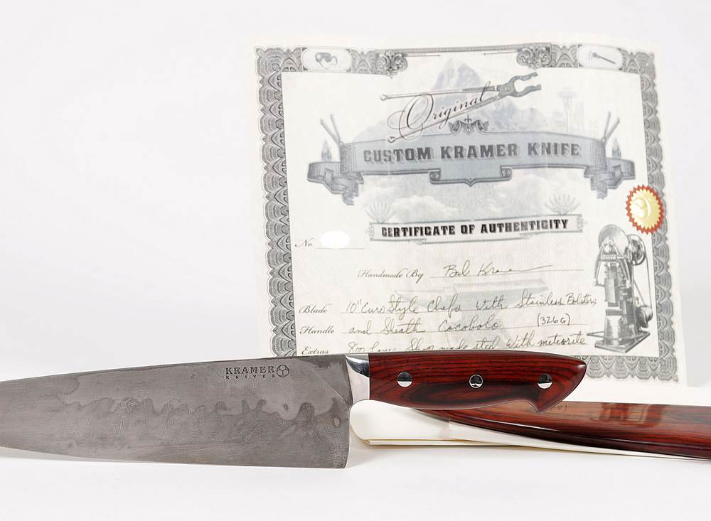 A custom-made Bob Kramer steel-and-meteorite chef’s knife, with a certificate to Anthony Bourdain. — Picture courtesy of iGavel Auctions via AFP