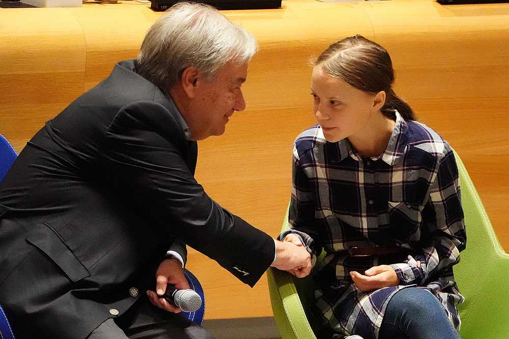 Secretary-General of the United Nations Antonio Guterres shakes hands with Swedish environmental activist Greta Thunberg at UN Headquarters in New York September 21, 2019. u00e2u20acu201d Reuters pic